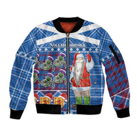 Santa Claus Thistle Scottish Christmas Sleeve Zip Bomber Jacket Tartan Pattern - Wonder Print Shop