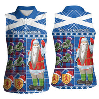 Santa Claus Thistle Scottish Christmas Women Sleeveless Polo Shirt Tartan Pattern - Wonder Print Shop