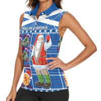 Santa Claus Thistle Scottish Christmas Women Sleeveless Polo Shirt Tartan Pattern - Wonder Print Shop