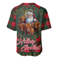 Santa and Higland Cows Scottish Christmas Baseball Jersey Tartan Pattern - Wonder Print Shop