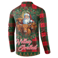 Santa and Higland Cows Scottish Christmas Button Sweatshirt Tartan Pattern - Wonder Print Shop