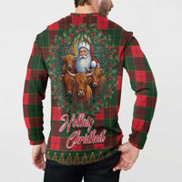 Santa and Higland Cows Scottish Christmas Button Sweatshirt Tartan Pattern - Wonder Print Shop