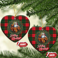 Santa and Higland Cows Scottish Christmas Ceramic Ornament Tartan Pattern - Wonder Print Shop