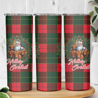 Santa and Higland Cows Scottish Christmas Skinny Tumbler Tartan Pattern - Wonder Print Shop