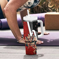 New Zealand Te Matatini Tumbler With Handle Kapa Haka and Silver Fern - Maori Art Pattern - Wonder Print Shop
