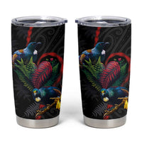 New Zealand Tui Birds Love Couple Tumbler Cup The Heart of Silver Fern Leaves and Maori Tattoo Pattern - Wonder Print Shop