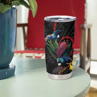 New Zealand Tui Birds Love Couple Tumbler Cup The Heart of Silver Fern Leaves and Maori Tattoo Pattern - Wonder Print Shop