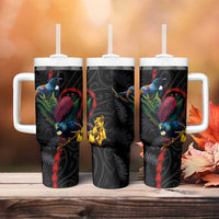 New Zealand Tui Birds Love Couple Tumbler With Handle The Heart of Silver Fern Leaves and Maori Tattoo Pattern - Wonder Print Shop