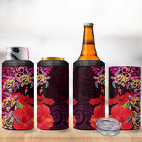 Pasifika Festival 4 in 1 Can Cooler Tumbler Plumeria Turtles with Hibiscus - Polynesian Art Tattoo Pink Color - Wonder Print Shop