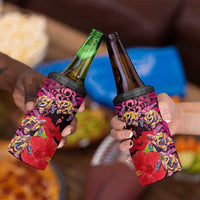 Pasifika Festival 4 in 1 Can Cooler Tumbler Plumeria Turtles with Hibiscus - Polynesian Art Tattoo Pink Color - Wonder Print Shop