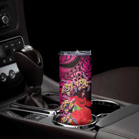 Pasifika Festival Skinny Tumbler Plumeria Turtles with Hibiscus - Polynesian Art Tattoo Pink Color - Wonder Print Shop