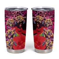 Pasifika Festival Tumbler Cup Plumeria Turtles with Hibiscus - Polynesian Art Tattoo Pink Color - Wonder Print Shop