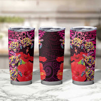 Pasifika Festival Tumbler Cup Plumeria Turtles with Hibiscus - Polynesian Art Tattoo Pink Color - Wonder Print Shop