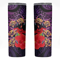 Pasifika Festival Skinny Tumbler Plumeria Turtles with Hibiscus - Polynesian Art Tattoo Purpel Color - Wonder Print Shop