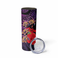 Pasifika Festival Skinny Tumbler Plumeria Turtles with Hibiscus - Polynesian Art Tattoo Purpel Color - Wonder Print Shop