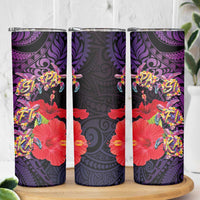 Pasifika Festival Skinny Tumbler Plumeria Turtles with Hibiscus - Polynesian Art Tattoo Purpel Color - Wonder Print Shop