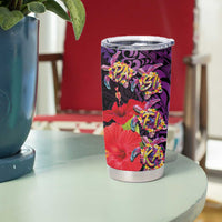 Pasifika Festival Tumbler Cup Plumeria Turtles with Hibiscus - Polynesian Art Tattoo Purpel Color - Wonder Print Shop