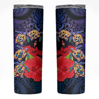 Pasifika Festival Skinny Tumbler Plumeria Turtles with Hibiscus - Polynesian Art Tattoo Dark Navy Color - Wonder Print Shop