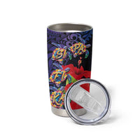 Pasifika Festival Tumbler Cup Plumeria Turtles with Hibiscus - Polynesian Art Tattoo Dark Navy Color - Wonder Print Shop
