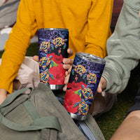 Pasifika Festival Tumbler Cup Plumeria Turtles with Hibiscus - Polynesian Art Tattoo Dark Navy Color - Wonder Print Shop