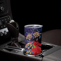 Pasifika Festival Tumbler Cup Plumeria Turtles with Hibiscus - Polynesian Art Tattoo Dark Navy Color - Wonder Print Shop