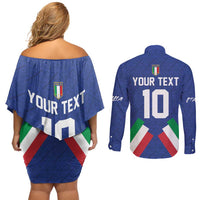 Italy Football 2024 Go Champion Couples Matching Off Shoulder Short Dress and Long Sleeve Button Shirt - Wonder Print Shop