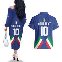 Italy Football 2024 Go Champion Couples Matching Off The Shoulder Long Sleeve Dress and Hawaiian Shirt - Wonder Print Shop