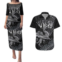 Welsh Celtic Culture Couples Matching Puletasi and Hawaiian Shirt Wales Y Ddraig Goch with Runes Symbols - Wonder Print Shop