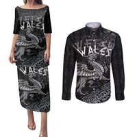 Welsh Celtic Culture Couples Matching Puletasi and Long Sleeve Button Shirt Wales Y Ddraig Goch with Runes Symbols - Wonder Print Shop