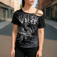 Welsh Celtic Culture Cross Shoulder Shirt Wales Y Ddraig Goch with Runes Symbols - Wonder Print Shop