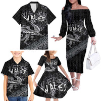 Welsh Celtic Culture Family Matching Off The Shoulder Long Sleeve Dress and Hawaiian Shirt Wales Y Ddraig Goch with Runes Symbols - Wonder Print Shop