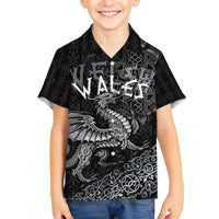 Welsh Celtic Culture Family Matching Off The Shoulder Long Sleeve Dress and Hawaiian Shirt Wales Y Ddraig Goch with Runes Symbols - Wonder Print Shop