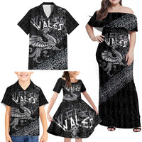 Welsh Celtic Culture Family Matching Off Shoulder Maxi Dress and Hawaiian Shirt Wales Y Ddraig Goch with Runes Symbols - Wonder Print Shop