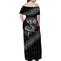 Welsh Celtic Culture Family Matching Off Shoulder Maxi Dress and Hawaiian Shirt Wales Y Ddraig Goch with Runes Symbols - Wonder Print Shop