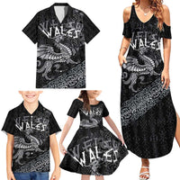 Welsh Celtic Culture Family Matching Summer Maxi Dress and Hawaiian Shirt Wales Y Ddraig Goch with Runes Symbols - Wonder Print Shop