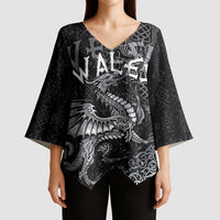 Welsh Celtic Culture Kimono Sleeve Blouse Wales Y Ddraig Goch with Runes Symbols - Wonder Print Shop