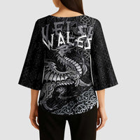Welsh Celtic Culture Kimono Sleeve Blouse Wales Y Ddraig Goch with Runes Symbols - Wonder Print Shop