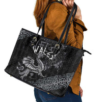 Welsh Celtic Culture Leather Tote Bag Wales Y Ddraig Goch with Runes Symbols - Wonder Print Shop