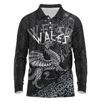 Welsh Celtic Culture Long Sleeve Polo Shirt Wales Y Ddraig Goch with Runes Symbols - Wonder Print Shop