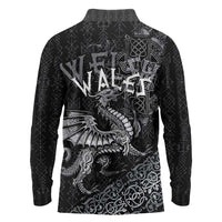 Welsh Celtic Culture Long Sleeve Polo Shirt Wales Y Ddraig Goch with Runes Symbols - Wonder Print Shop