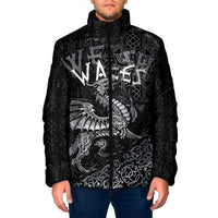 Welsh Celtic Culture Padded Jacket Wales Y Ddraig Goch with Runes Symbols - Wonder Print Shop