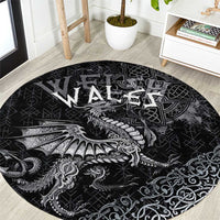 Welsh Celtic Culture Round Carpet Wales Y Ddraig Goch with Runes Symbols - Wonder Print Shop