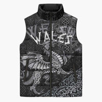 Welsh Celtic Culture Sleeveless Puffer Jacket Wales Y Ddraig Goch with Runes Symbols - Wonder Print Shop