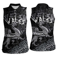 Welsh Celtic Culture Women Sleeveless Polo Shirt Wales Y Ddraig Goch with Runes Symbols - Wonder Print Shop
