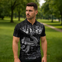 Welsh Celtic Culture Zipper Polo Shirt Wales Y Ddraig Goch with Runes Symbols - Wonder Print Shop