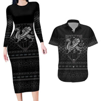 Welsh Celtic Culture Couples Matching Long Sleeve Bodycon Dress and Hawaiian Shirt Wales Y Ddraig Goch with Knot - Wonder Print Shop