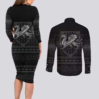 Welsh Celtic Culture Couples Matching Long Sleeve Bodycon Dress and Long Sleeve Button Shirt Wales Y Ddraig Goch with Knot - Wonder Print Shop