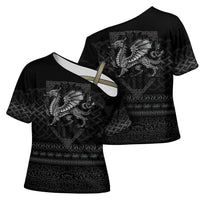 Welsh Celtic Culture Cross Shoulder Shirt Wales Y Ddraig Goch with Knot - Wonder Print Shop