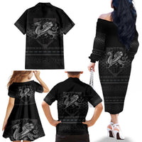 Welsh Celtic Culture Family Matching Off The Shoulder Long Sleeve Dress and Hawaiian Shirt Wales Y Ddraig Goch with Knot - Wonder Print Shop