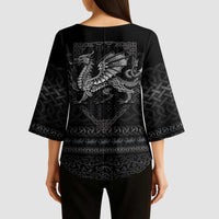 Welsh Celtic Culture Kimono Sleeve Blouse Wales Y Ddraig Goch with Knot - Wonder Print Shop